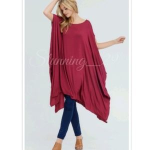 🆕 BURGUNDY WINE S/S OVERSIZED MAXI TUNIC